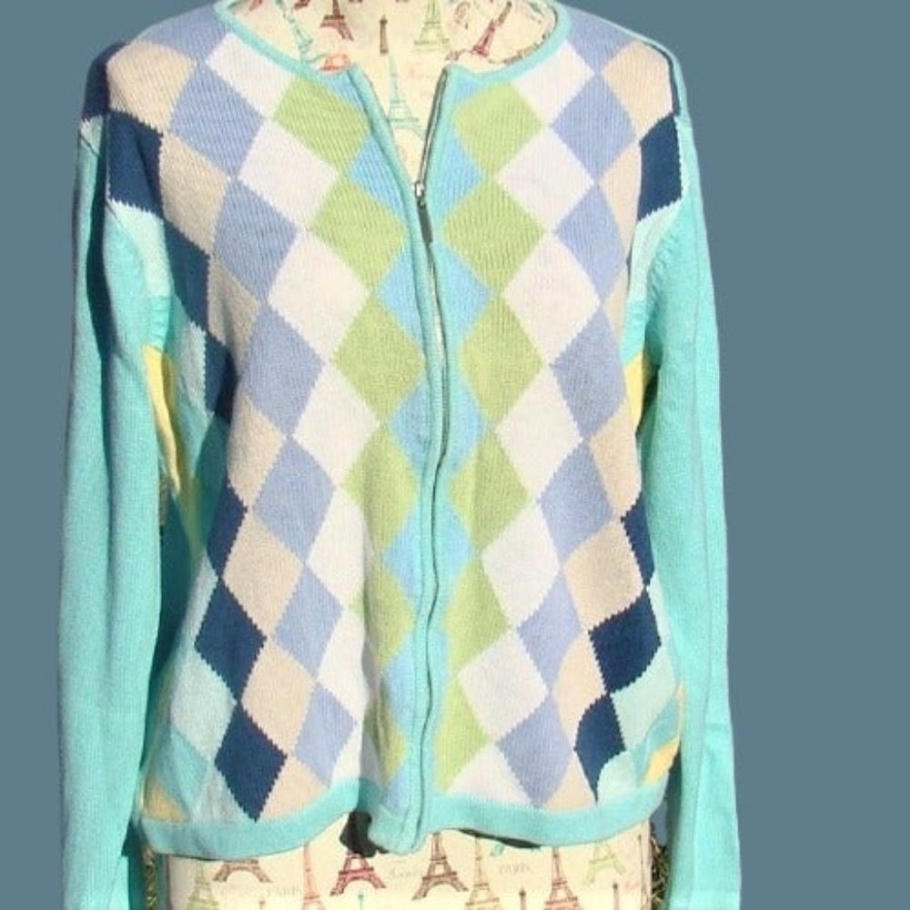 Crazy Horse XL Argyle LS Zip Cardigan Sweater - Picture 7 of 7